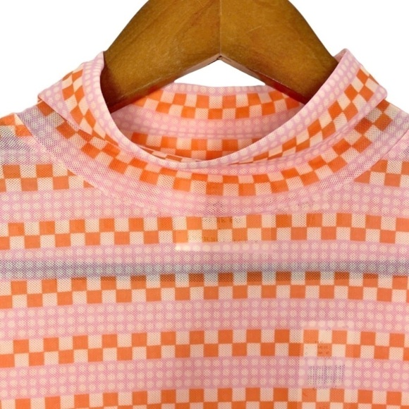 𝅺Anthropologie Maeve Sheer Mesh Turtleneck Top Orange Geometric Print NWT - Picture 4 of 14